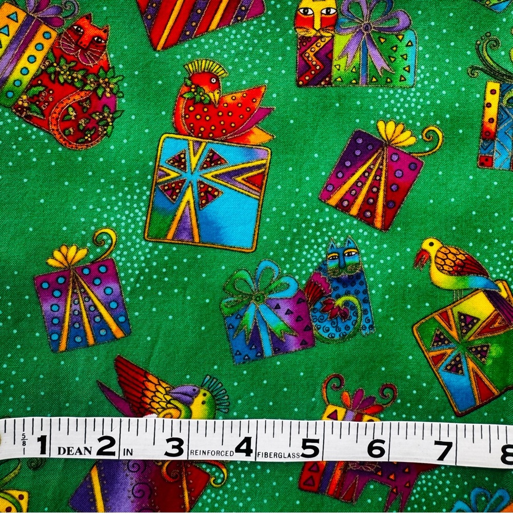 Laurel Burch Cotton Fabric “Bountiful Blessings” Cats and Presents, 1 yard